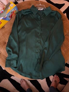 Chigant Deep Green Button-Up Shirt